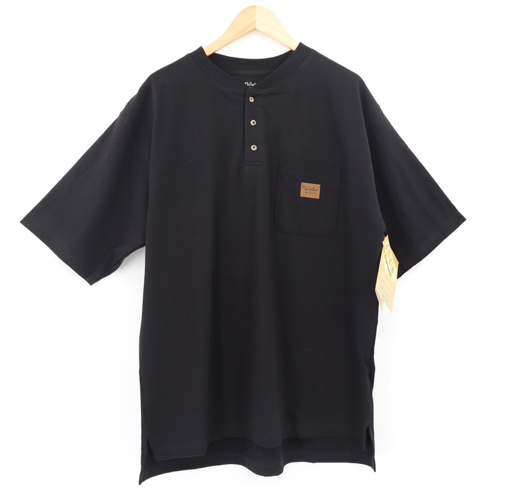 Walls Workwear NWT Men's Henley Chest Pocket Tee Black Sz L Casual